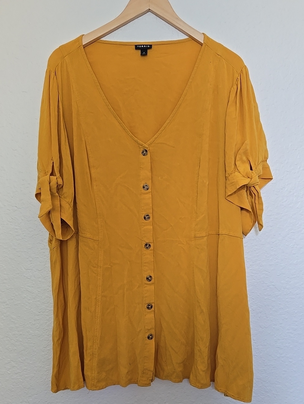 torrid Mustard Button-Front V-Neck Short Sleeve Tunic